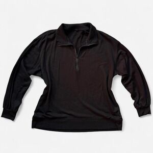 Three‎ Dots Shirt Black Quarter Zip Women's XL Cozy Soft Drapey Fleece Interior